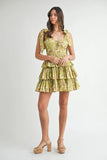 Floral Print Shoulder Tie Layered Mini Dress