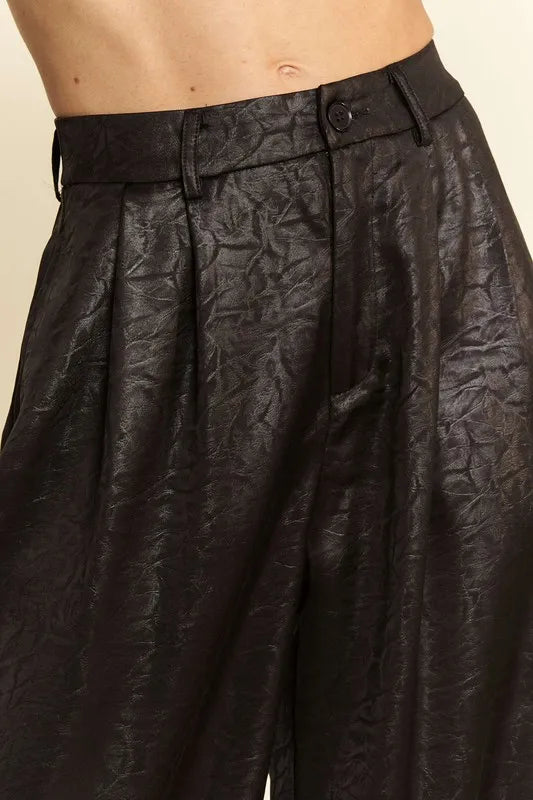 Crinkled Textured Wide Leg Pants