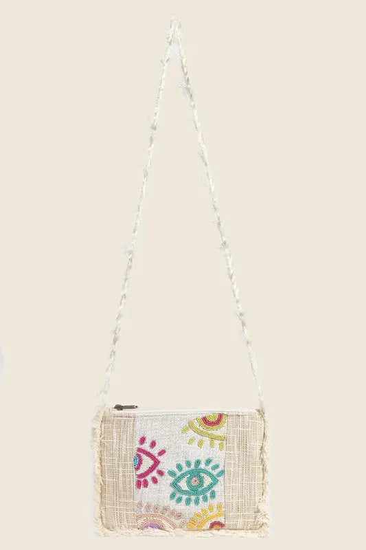 Seed Beaded Eye Pattern Crossbody Bag