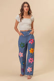 Flower Print Straight Legs Pants