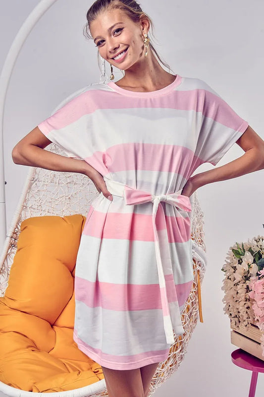 Striped Tie-Front Short Sleeve Sundress
