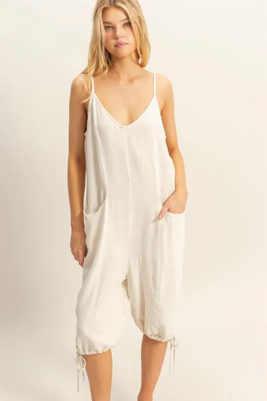 V-Neck Pocket Detail Side Tie Hem Romper