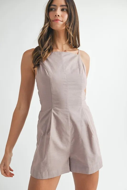 Adjustable Shoulder Strap Linen Romper