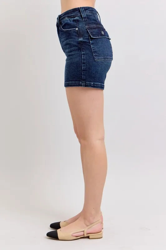 High Waist Back Flap Pocket Denim Shorts