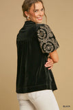 Velvet Blouse with Elegant Embroidered Sleeves