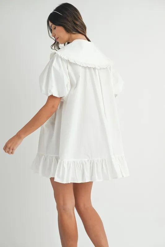 Ruffled Hem Peter Pan Collar Button Down Mini Dress