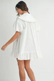 Ruffled Hem Peter Pan Collar Button Down Mini Dress