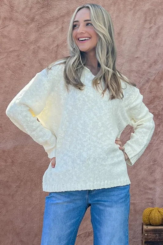 Textured Basic Collar Neck Sweater Pullover