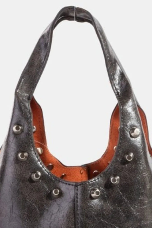 Distressed Leather Studded Tote Handbag