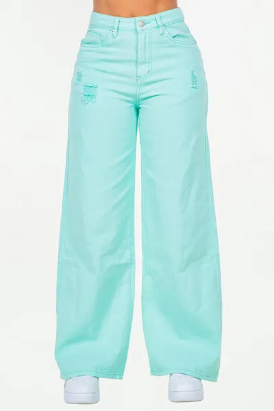 High Waist Distressed Wide Leg Jeans