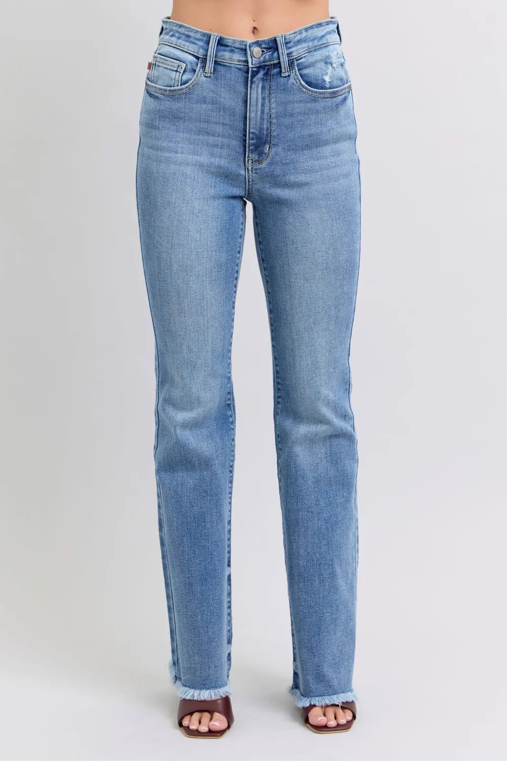 High Waist Raw Hem Vintage Bootcut Jeans