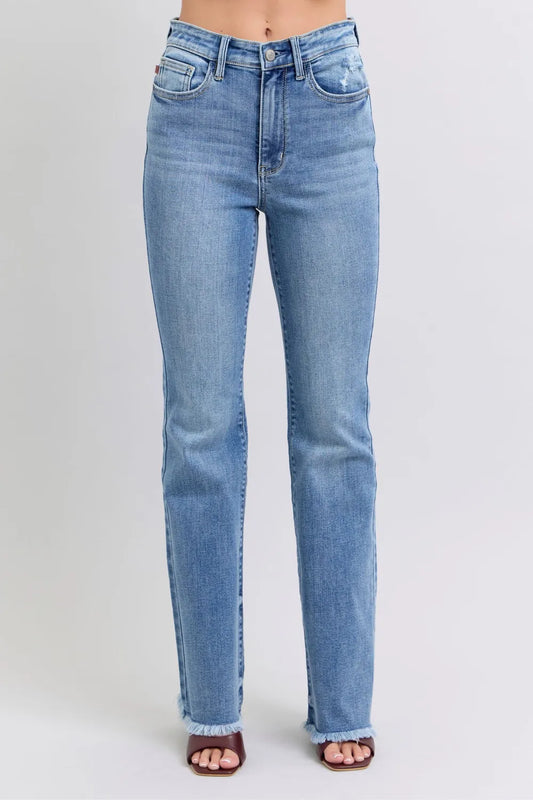 High Waist Raw Hem Vintage Bootcut Jeans