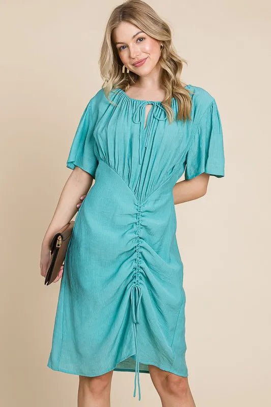 Plus Size Front Ruched Adjustable Drawstring Dress