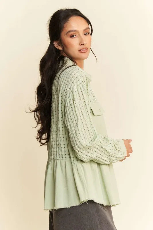 Garment Washed Jacquard Button Front Shirt