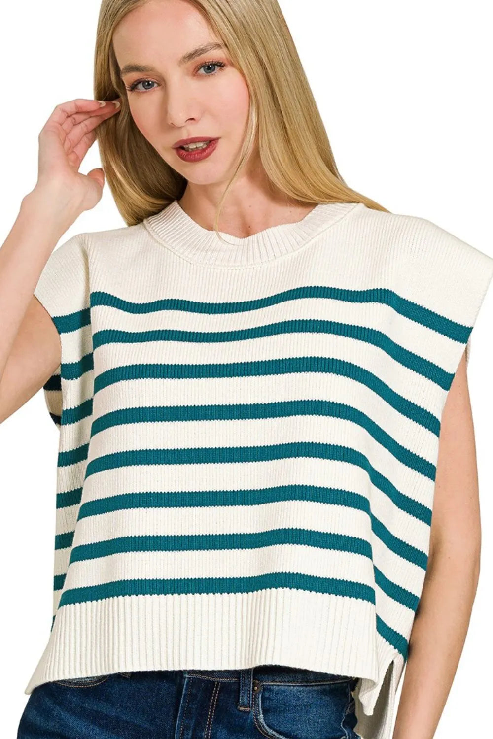 Oversized Crew Neck Stripe Sweater Vest