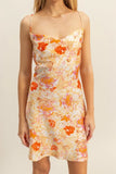 Floral Cowl Neck Flirty Satin Mini Dress