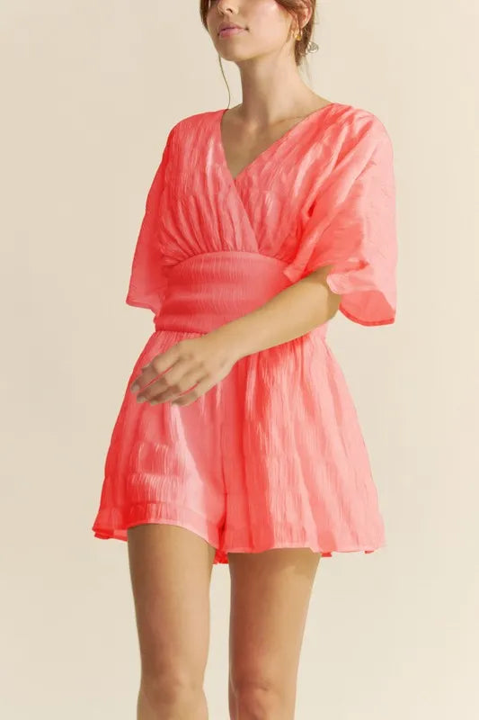 Batwing Sleeve Waist Belt Romper