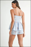 Stripe Embroidered Peplum Cami and Shorts Set