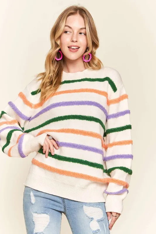 Fluffy Stripe Casual Sweater Top
