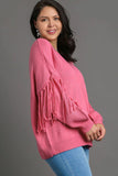 Full Size Fringe Round Neck Long Sleeve Sweater Plus Size