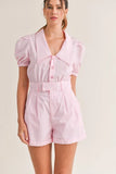 Striped Puff Sleeve Collared Neck Romper