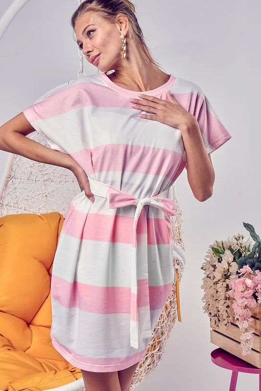 Striped Tie-Front Short Sleeve Sundress