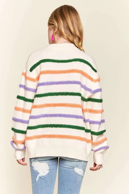 Fluffy Stripe Casual Sweater Top
