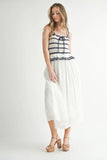 Crochet Stripe Knit Eyelet Mix Midi Dress