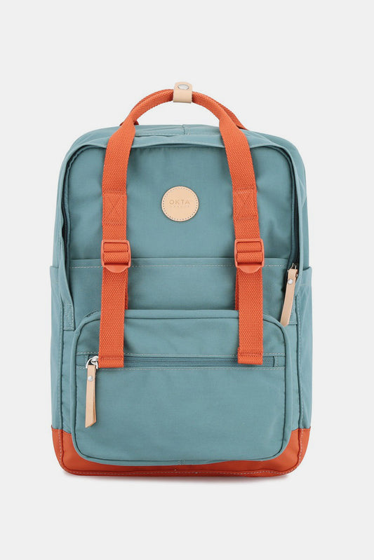 Waterproof Canvas Backpack Bag with Side Pockets - Teal