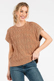 Mineral Wash Cap Sleeve Cable Knit Sweater Top