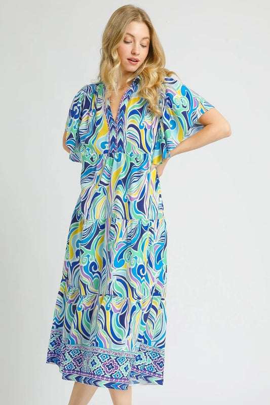 Psychedelic Swirl Short Sleeve Midi Dress