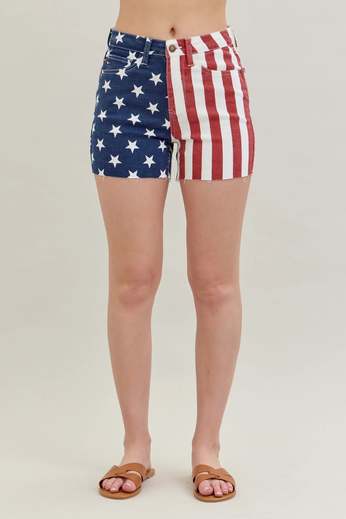 Full Size High Waist Americana Flag Fray Hem Shorts Plus Size