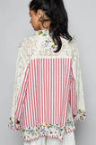 Floral Patch Lace Sleeve Cardigan with Striped Design