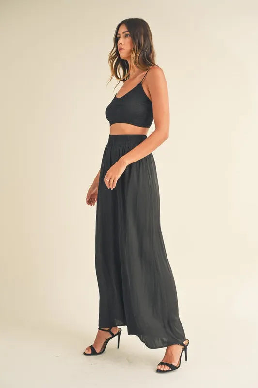 Smocked Bralette Crop Top and Wide Leg Pants Set