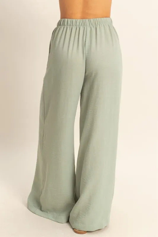 Elasticized Waist Wide Leg Pants