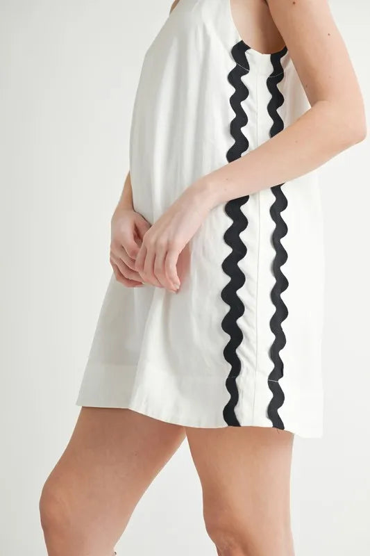 Linen Mix Side Ric Rac A-Line Mini Dress