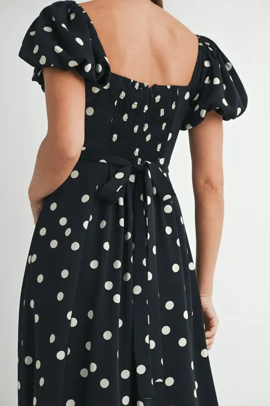 Polka Dot Puff Sleeve Midi Dress
