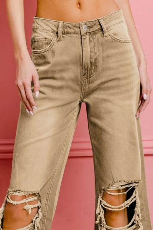 Distressed Vintage Washed Wide Leg Pants