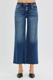Mid-Rise Crop Raw Edge Wide Hem Jeans