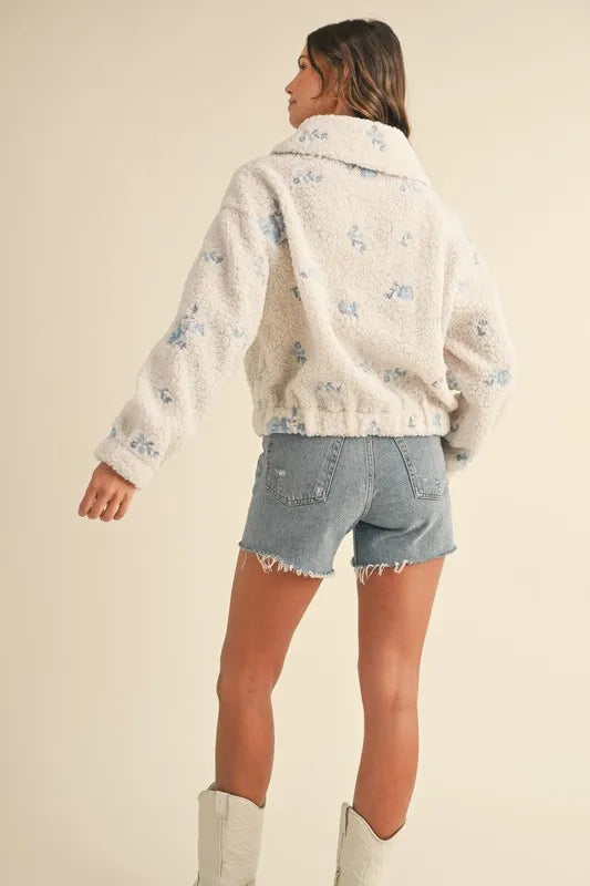 Floral Embroidered Fleece Teddy Jacket