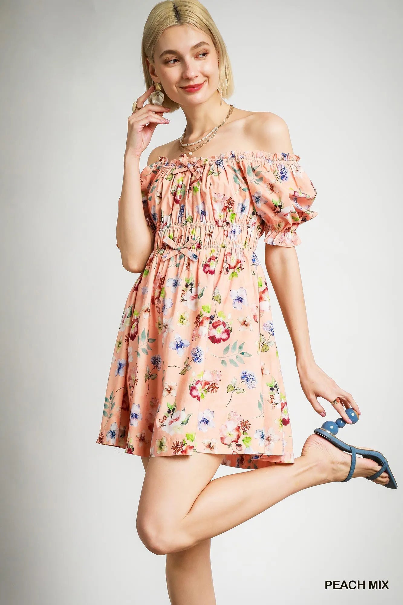 Off-Shoulder Smocked Floral Midi Dress