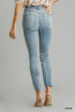 5-Pocket Stretch Denim Skinny Jeans with Raw Edge Detailing