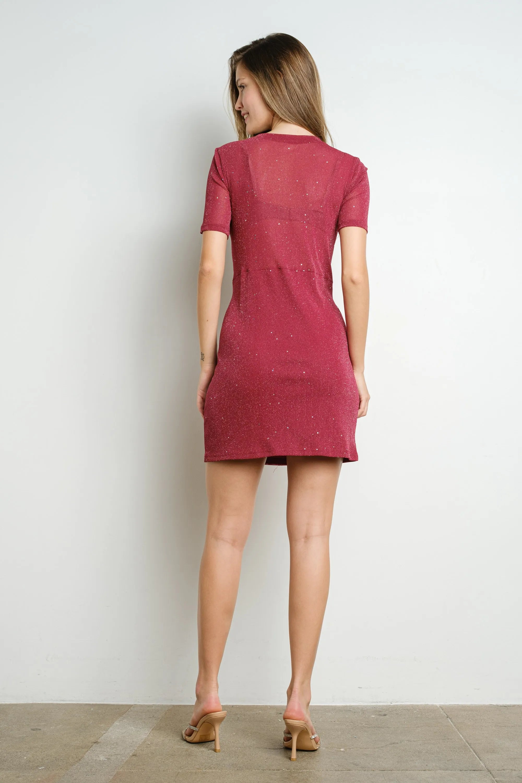 Twisted Front Glitter Mini Dress
