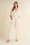 Fluffy Deep V Neck Wide Leg Jumpsuit