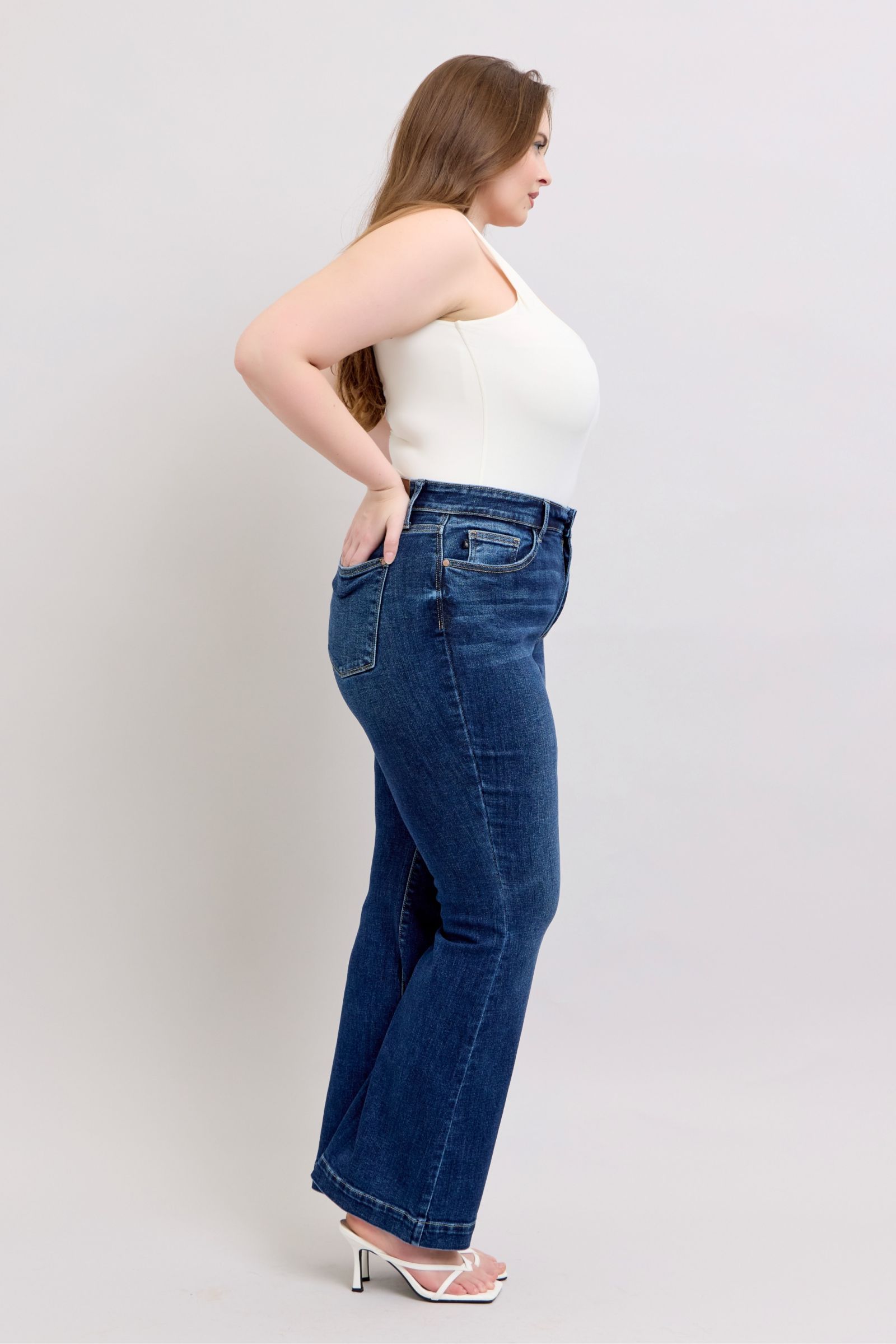 Full Size High Rise Flare Jeans with Pockets Plus Size