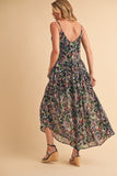 Printed V-Neck Frill Tiered Cami Dress