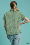 Lace Patch Short Sleeve Button-Up Shirt