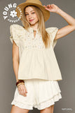Bohemian Eyelet Ruffle Sleeve Top