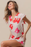 Bow Motif Ruffled Sleeve V-Neck Blouse