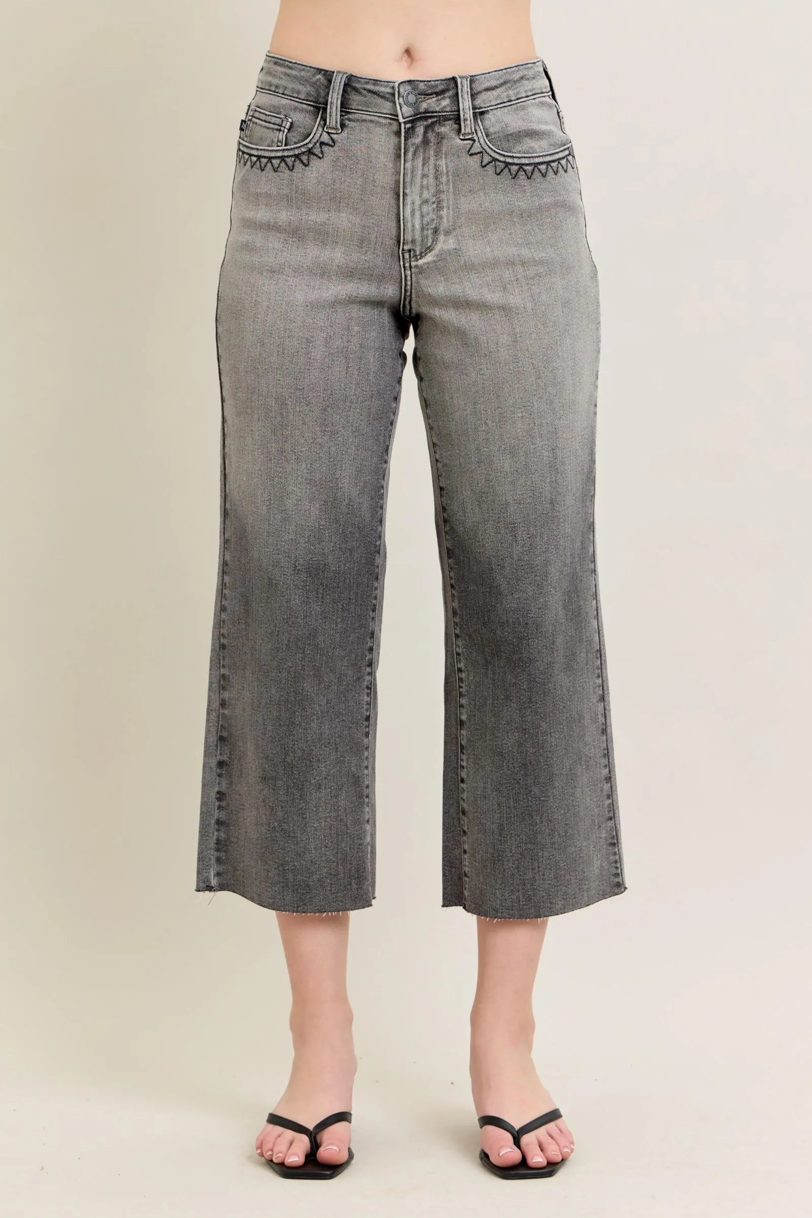 Full Size Embroidered Culotte-Style Capris Jeans